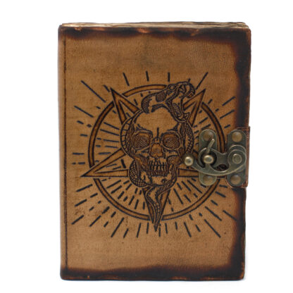 Leather Pentagon & Skull with Burns Detail Notebook (7x5") - Image 3