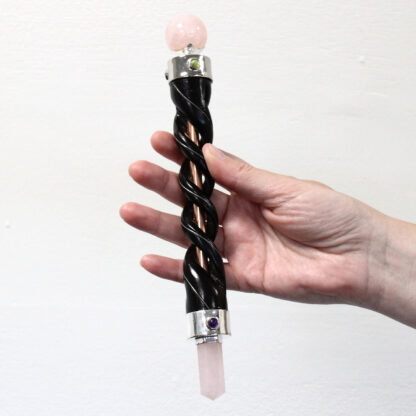 Spiral Carving Healing Wand - Copper Pipe Rose Quartz - Image 2