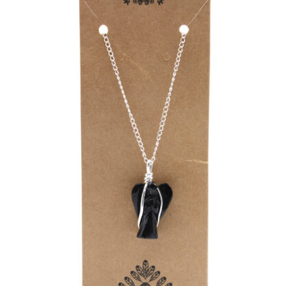 Gemstone Guardian Angel Pendant - Black Agate - Image 3