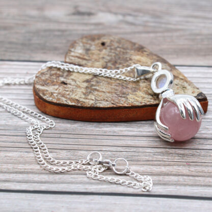 Gemstone Healing Hands Pendant - Rose Quartz - Image 4