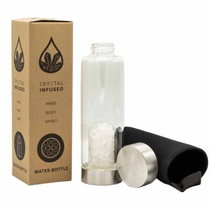 Crystal Infused Glass Water Bottle - Cleansing Clear Quartz - Chips - Image 3