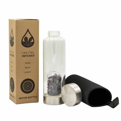 Crystal Infused Glass Water Bottle - Relaxing Amethyst - Chips - Image 2