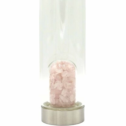 Crystal Infused Glass Water Bottle - Rejuvenating Rose Quartz - Chips - Image 2