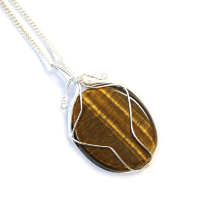 Swirl Wrapped Gemstone Necklace - Tiger Eye - Image 3