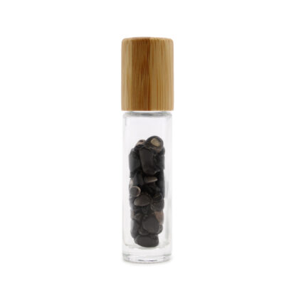 Gemstone Essential Oil Roller Bottle - Black Tourmaline  - Wooden Cap - Image 2