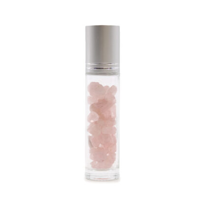 Gemstone Essential Oil Roller Bottle - Rose Quartz  - Silver Cap - Image 2