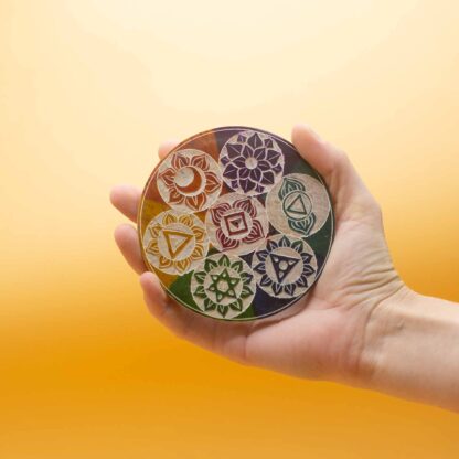 Soapstone Disc Incense Cone Holder 10cm - Seven Chakra - Image 3