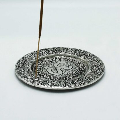 Polished Aluminium Om Round Incense Holder 11cm - Image 2