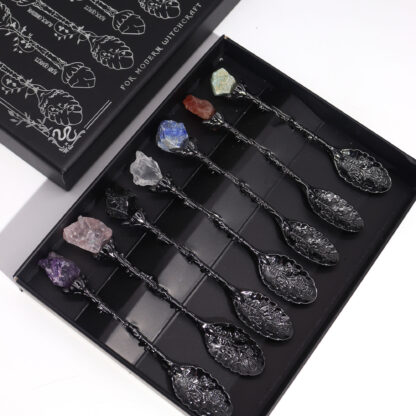Set of 7 Dark Silver Gemstone Crystal Witch Spoons - Image 3