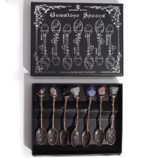 Set of 7 Bronze Gemstone Crystal Witch Spoons