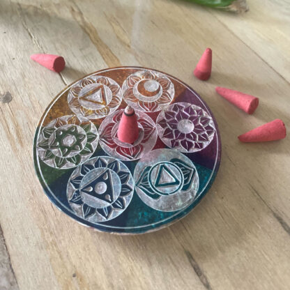 Soapstone Disc Incense Cone Holder 10cm - Seven Chakra - Image 4