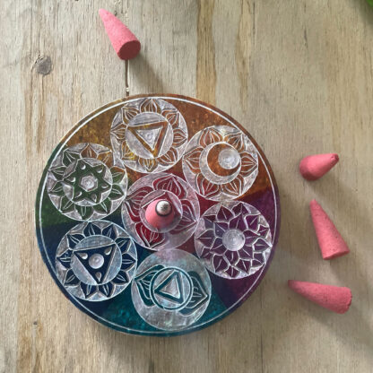 Soapstone Disc Incense Cone Holder 10cm - Seven Chakra - Image 5
