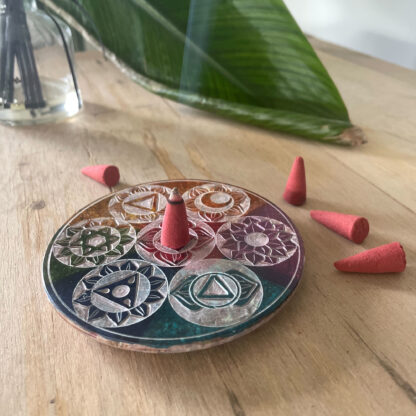 Soapstone Disc Incense Cone Holder 10cm - Seven Chakra - Image 6